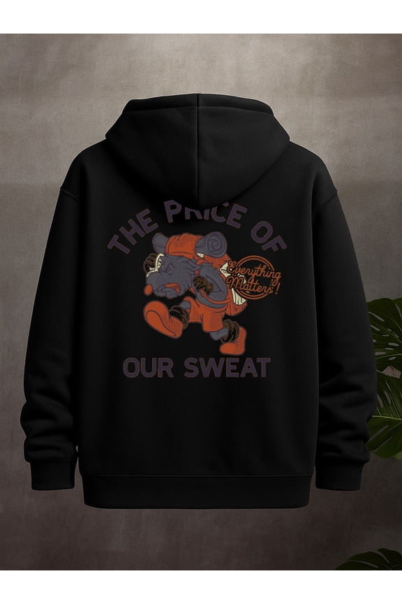 Price of Sweat Black Unisex Hoodie: Funny design for guys, casual style. Stylish autumn/winter outerwear, plus-size available, cool for camping & daily wear.