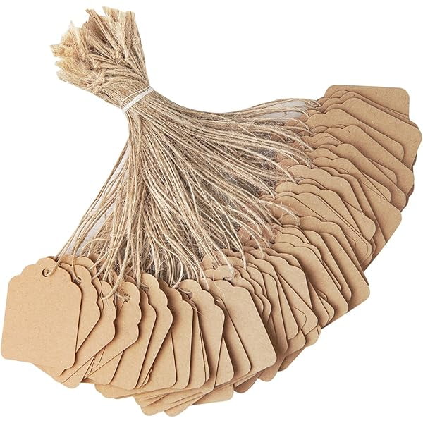 Price Tags with String Attached - 500PCS Gift Tags Kraft Paper Hang Tags for Labeling, Name Tags for Bags Clothes Jewelry, Retail Tags Garage/Yard Sale Tags String Tags for Pricing 1.4x1.8inch