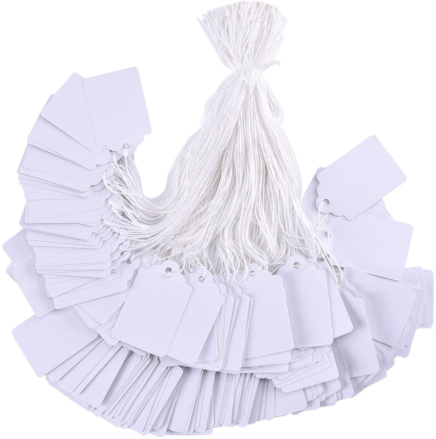 Price Tags With String Attached, 100Pcs White Smooth Surface Marking