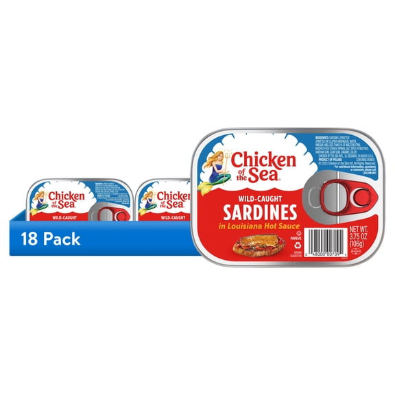 (18 pack) Chicken of the Sea Wild Caught Sardines in Louisiana Hot Sauce 3.75 oz.