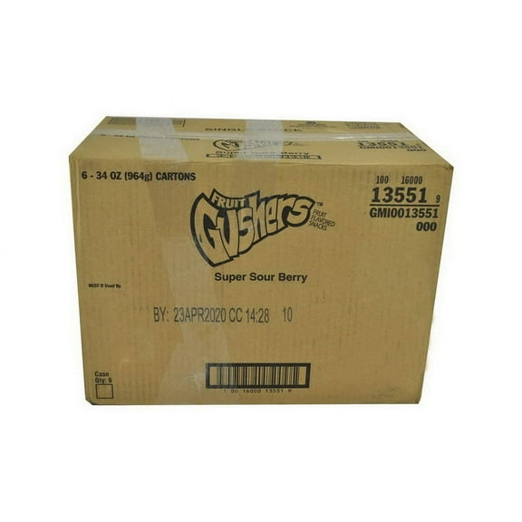 (Price/case)Fruit Gushers Gluten Free Super Sour Berry Fruit Snacks 4.25 Ounces Per Pouch - 8 Per Box - 6 Per Case