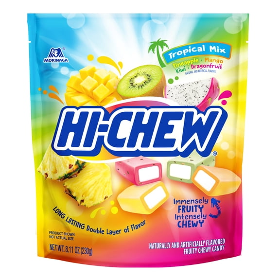 HI-CHEW Tropical Mix, Kiwi Pineapple Mango Dragon Fruit, 4 Stand Up Pouches, 12.7oz each, Fun Soft & Chewy Candy, Juicy Fruity Candy Flavors - Individually Wrapped for Sharing