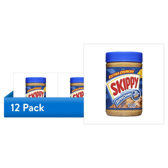(12 pack) SKIPPY SUPER CHUNK Peanut Butter, 7 g Protein Per Serving, Shelf-Stable, 16.3 oz Plastic Jar