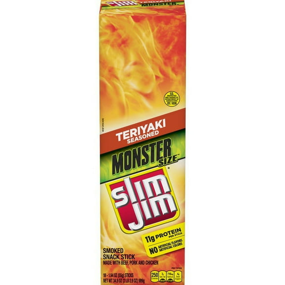 (Price/case)Slim Jim Monster Teriyaki Flavor Smoked Meat Snack Sticks 1.94 Oz. 18-Count (Pack Of 6)