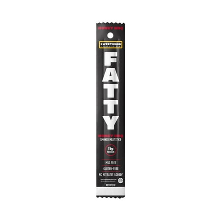 FATTY Meat Sticks, Made with Grass Fed Beef, Pork Raised Without Antibiotics, 12g Protein Per Stick, Honey BBQ, 2 oz.