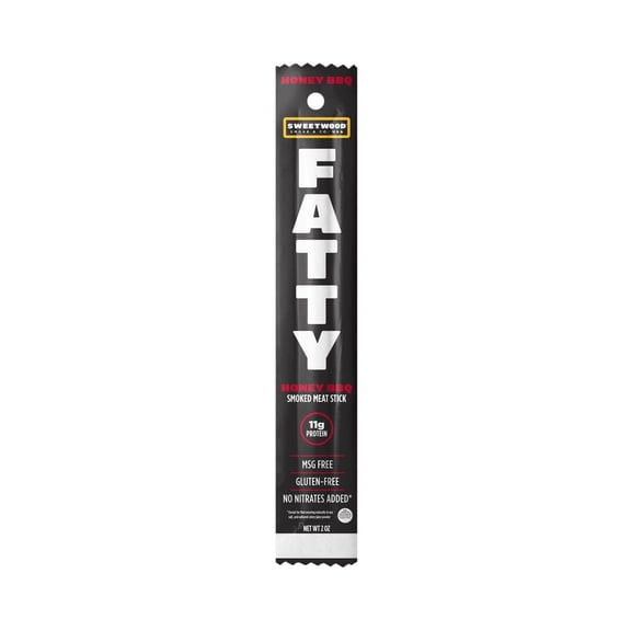 FATTY Meat Sticks, Made with Grass Fed Beef, Pork Raised Without Antibiotics, 12g Protein Per Stick, Honey BBQ, 2 oz.