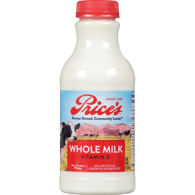 Price's Whole Milk with Vitamin D, Pint 1 Bottle