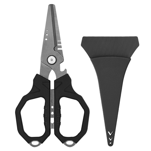 Prichor 6.5" Pro Fishing Shears  Dual Serrated Blades  Fishing Braided Line Scissors with Titanium Coating  Non-Slip Grip & Multifunction Tool  Includes Hard Molded Locking Sheath (Black)