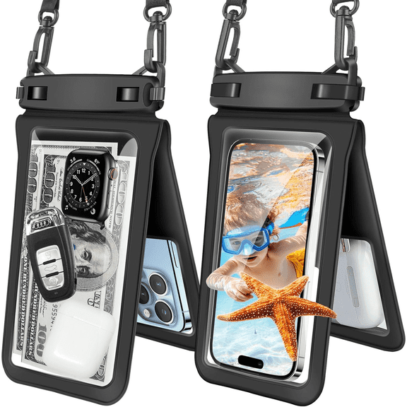 Prichor Double Space Waterproof Phone Pouch (2-Pack), IPX8 Phone Case Dry Bag for Beach Kayak Cruise Travel Essentials, Compatible with iPhone 17/16/15/14 Pro Max Galaxy S25/S24 Ultra (Up to 8.3")