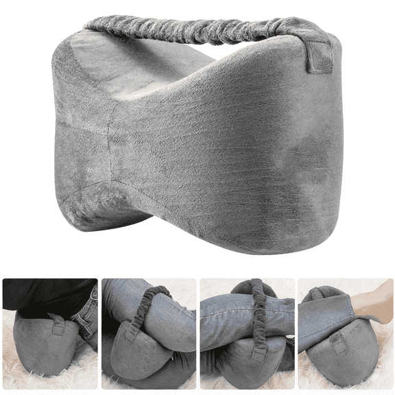 Prichor Knee Pillow for Side Sleepers, Memory Foam Leg Pillow with Adjustable Strap, Orthopedic Knee Cushion for Leg Hip Spine Alignment, Includes Sleep Mask and Ear Plugs, Gray