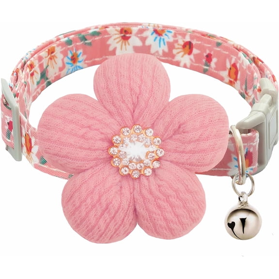 Prichor Medium Dog Collar with Flower, Dog Collars for Medium Dogs Collar for Girl Cute Dog Collar with Bell, Adjustable Length