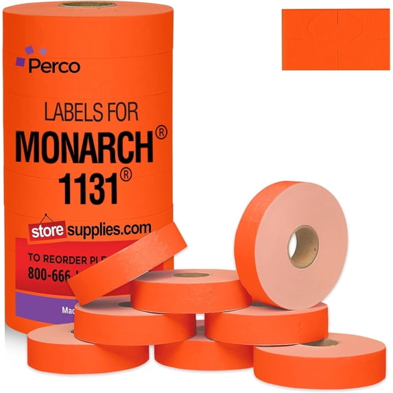 Pricing Labels for Monarch 1131 Fluorescent Red - 20,000 labels w/ 8 Rolls Value Pack, 1 Sleeve - Made in USA