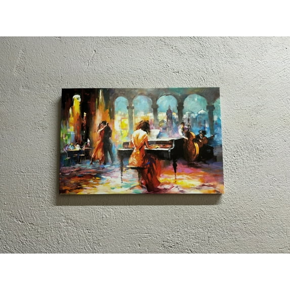 Prickelndes Tanzvergnügen Poster, Abstract Music Printed Canvas, Musician Artwork, Haenraets Willem, Romantic Couple Poster, Canvas Wall Decor - Gold Framed