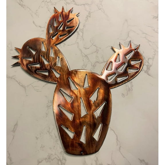 Prickly Pear Cactus Metal Wall Art Available in 2 sizes and 2 finish styles (16" x 13 1/4", Marbled Green Copper Glossy)