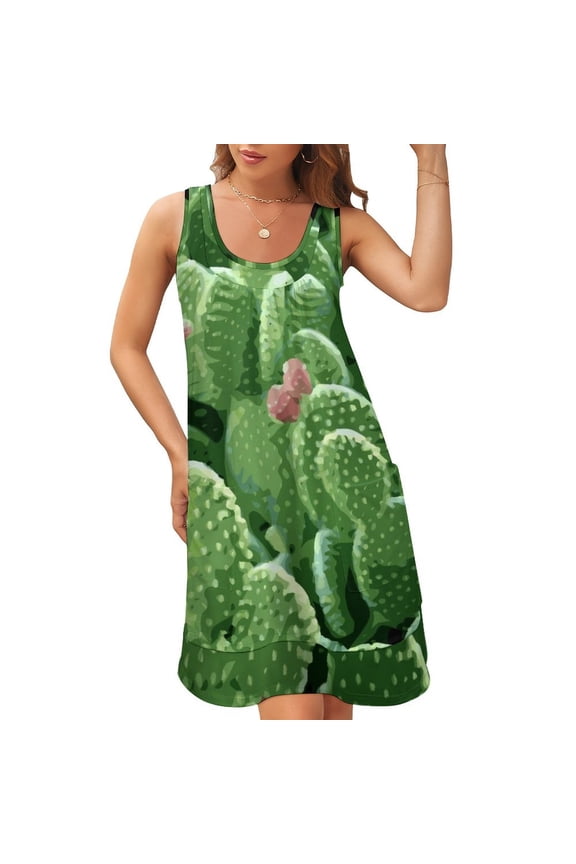 Prickly Pear Cactus With Fruit Sleeveless U-Neck Fake Two Piece Dress dresses for prom