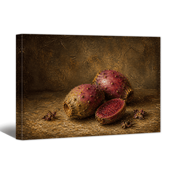 Prickly Pear Canvas Wall Art Vintage Realistic Still Life Oil Picture Prints, Harvest Fruits Artwork Paintings for Living Room Bedroom Dining Room Kitchen Home Wall Decor