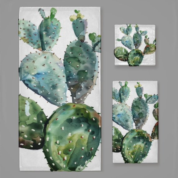 Prickly Pear Watercolor Desert Cactus (18) Bath Towel Sets For Bathroom Hand Towels Fingertip Towels 3 Piece Soft Absorbent For Bathroom Kitchen Hotel Beach