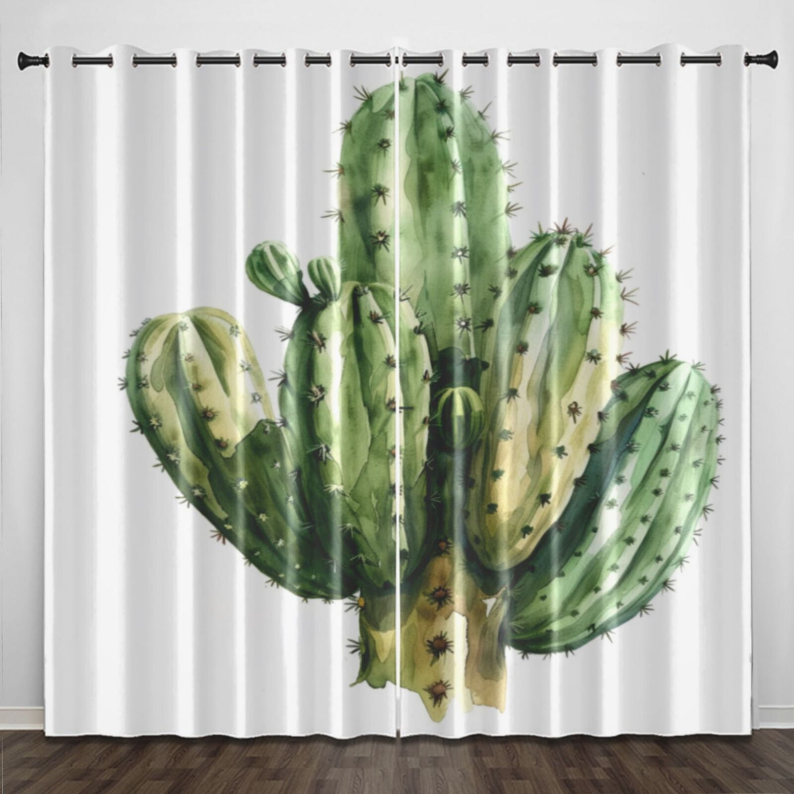 Prickly Pear Watercolor Desert Cactus (8) Curtains 2 Panels Set