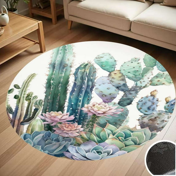 Prickly Pear Watercolor Desert Cactus Round Carpet Living Room Bedroom Home Decoration Coffee Table Mat Lounge Rug Chair Mats