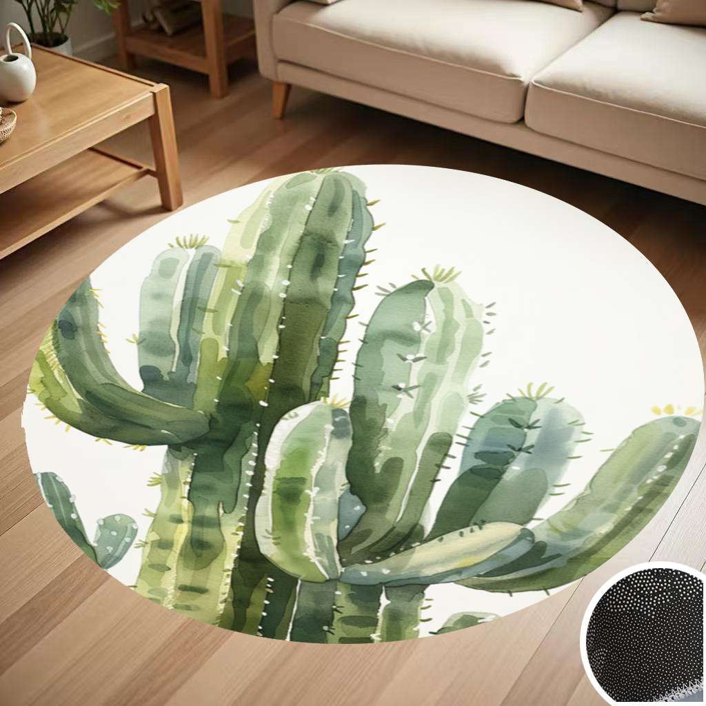 Prickly Pear Watercolor Desert Cactus Round Carpet Living Room Bedroom ...