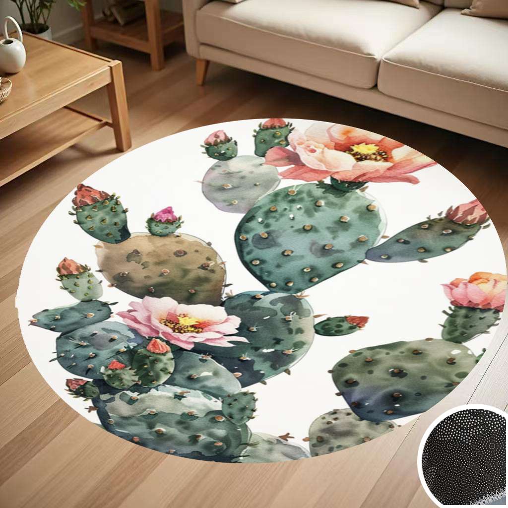 Prickly Pear Watercolor Desert Cactus Round Carpet Living Room Bedroom ...