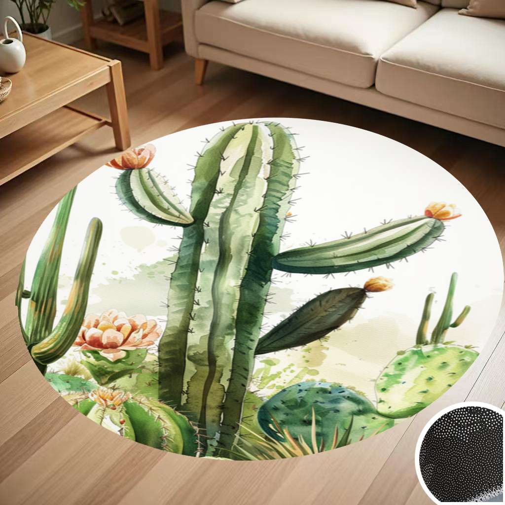 Prickly Pear Watercolor Desert Cactus Round Carpet Living Room Bedroom ...