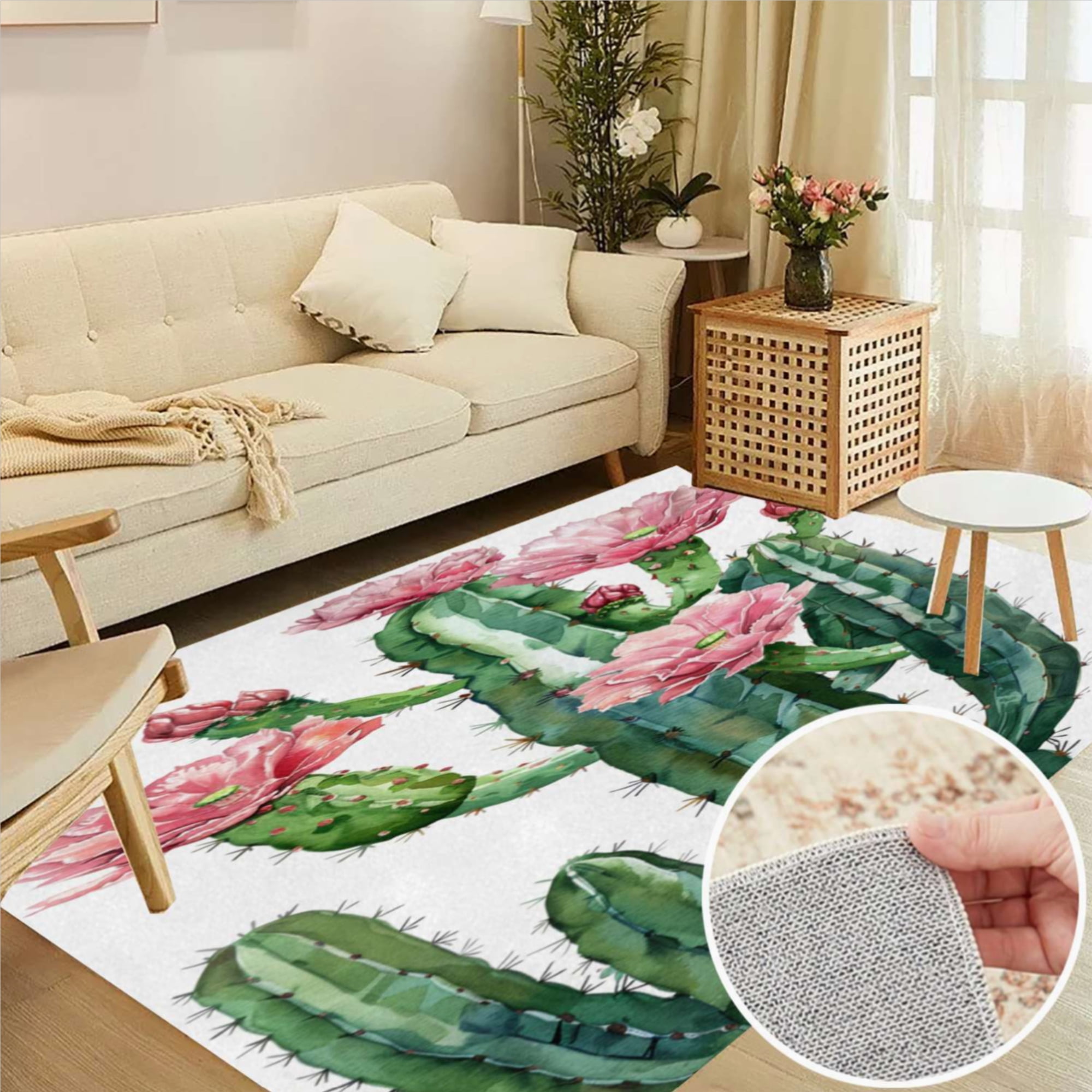 Prickly Pear Watercolor Desert Cactus Soft Large Area Rugs Washable Rug ...