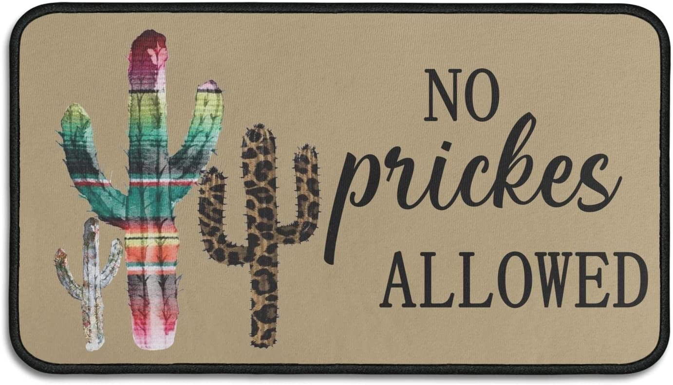 No Pricks Allowed Door Mat Outdoor Indoor Cactus Flower Doormat, 30"x17", Durable Floor Mat Non Slip Rug Ultra Absorb Mud Easy Clean Front Doormat for Garage,Entryway,Patio,High Traffic Areas