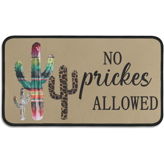 No Pricks Allowed Door Mat Outdoor Indoor Cactus Flower Doormat, 30"x17", Durable Floor Mat Non Slip Rug Ultra Absorb Mud Easy Clean Front Doormat for Garage,Entryway,Patio,High Traffic Areas