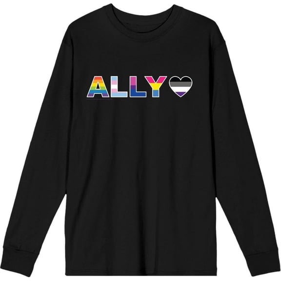 Pride Ally Pride Flag Colors Adult Black Crew Neck Long Sleeve Tee-Large