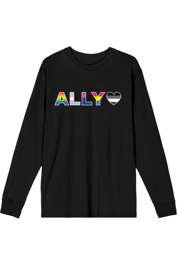 Pride Ally Pride Flag Colors Adult Black Crew Neck Long Sleeve Tee-XXL
