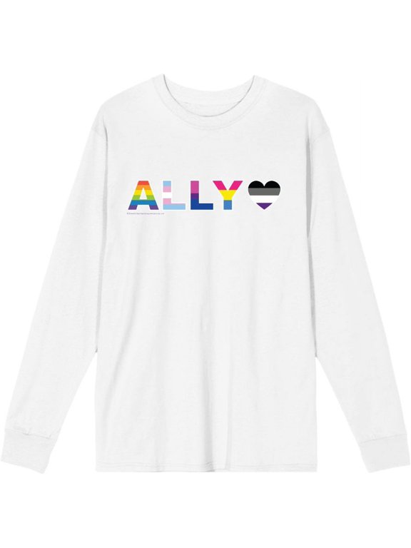 Pride Ally Pride Flag Colors Adult White Crew Neck Long Sleeve Tee-Small