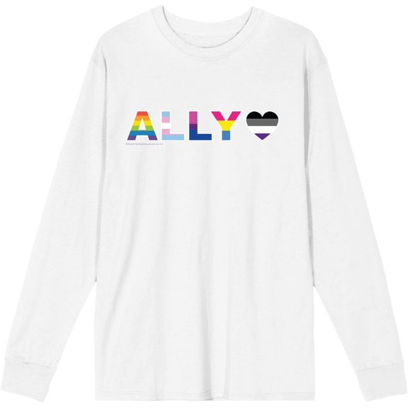 Pride Ally Pride Flag Colors Adult White Crew Neck Long Sleeve Tee-Small