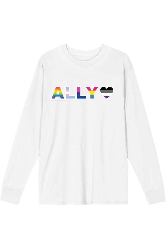 Pride Ally Pride Flag Colors Adult White Crew Neck Long Sleeve Tee-XXL