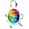 thumbnail image 1 of Pride Apron Rounded Polygonal Rainbow Colored Framework with I Love You Calligraphic Design, Unisex Kitchen Bib Apron with Adjustable Neck for Cooking Baking Gardening, Multicolor, by Ambesonne, 1 of 3