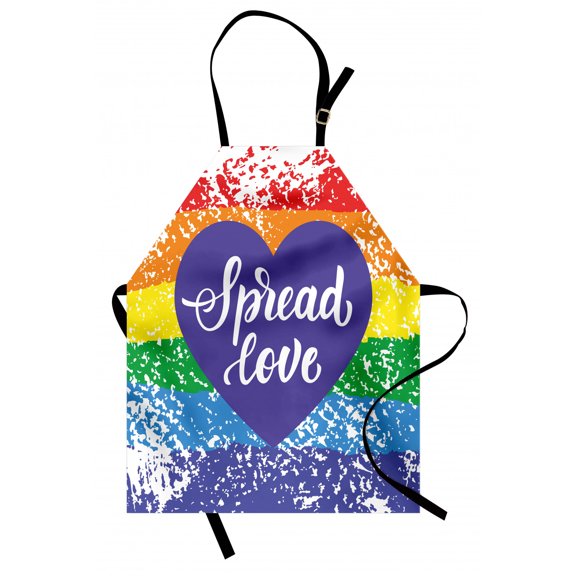 Pride Apron Spread Love Inspirational Hand Writing Heart Gay LGBT Parade Slogan Grungy Vibrant, Unisex Kitchen Bib Apron with Adjustable Neck for Cooking Baking Gardening, Multicolor, by Ambesonne