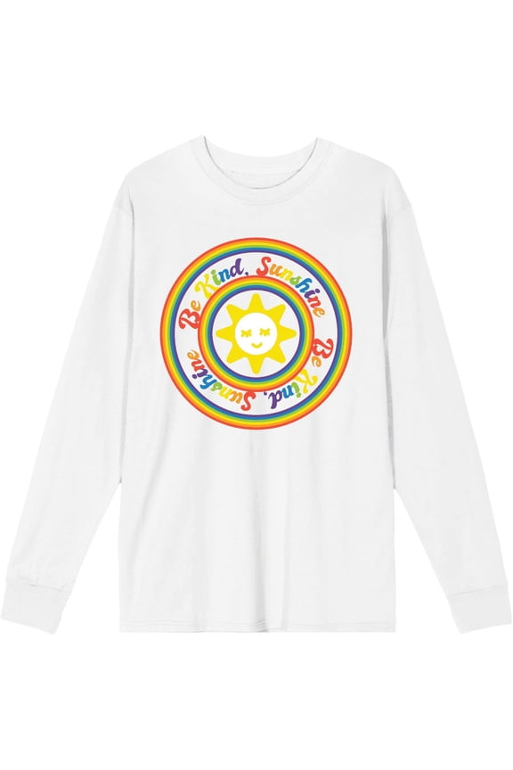 Pride "Be Kind Sunshine" Adult White Crew Neck Long Sleeve Tee-Large
