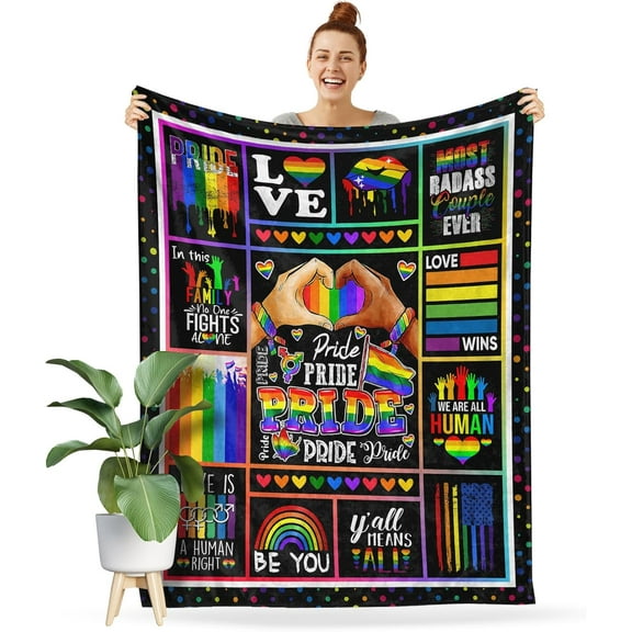 Pride Blanket Rainbow Pride Throw Blanket Colorful Soft Cozy Warm Flannel Fleece Throw Blanket, Gifts for Adults, Blankets, Blanket Gifts for Couch Sofa Bed Travel 50"X60"
