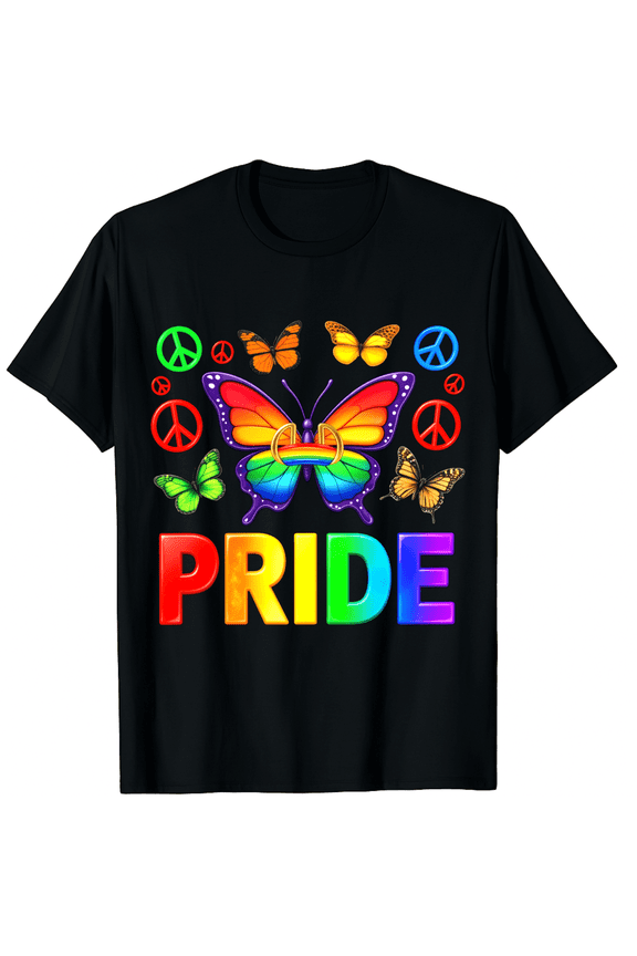 Pride Butterfly Peace Symbol Rainbow Pride LGBTQ Unisex T-Shirt