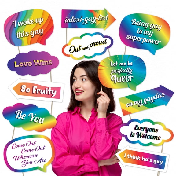 Pride Celebration Photo Booth Props Set Rainbow Decorations for LGBTQ+ Events & Parties (12 pcs)
