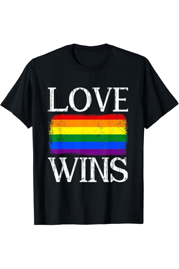 Pride Colorful LGBT Rainbow Flag Quote I Love Wins T-Shirt