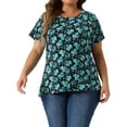 thumbnail image 1 of DARING DIVA Women's Plus Floral  Loose Casual Basic Blouse 3X Blue, 1 of 6