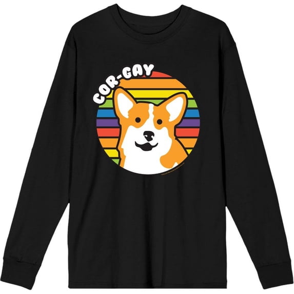 Pride Cor-Gay Adult Black Crew Neck Long Sleeve Tee-Small