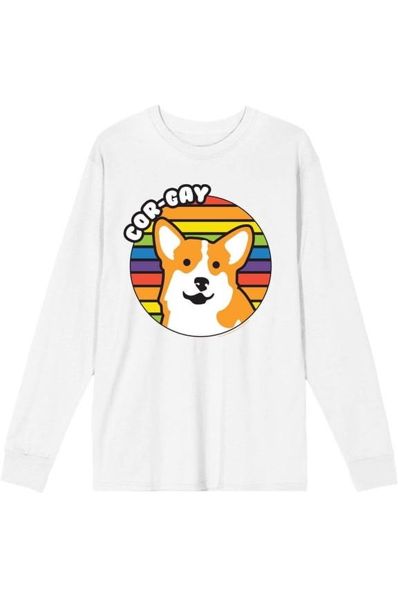 Pride Cor-Gay Adult White Crew Neck Long Sleeve Tee-Medium