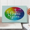 thumbnail image 1 of Pride Cutting Board, Rounded Polygonal Rainbow Colored Framework with I Love You Calligraphic Design, Decorative Tempered Glass Cutting and Serving Board, Large Size, Multicolor, by Ambesonne, 1 of 5