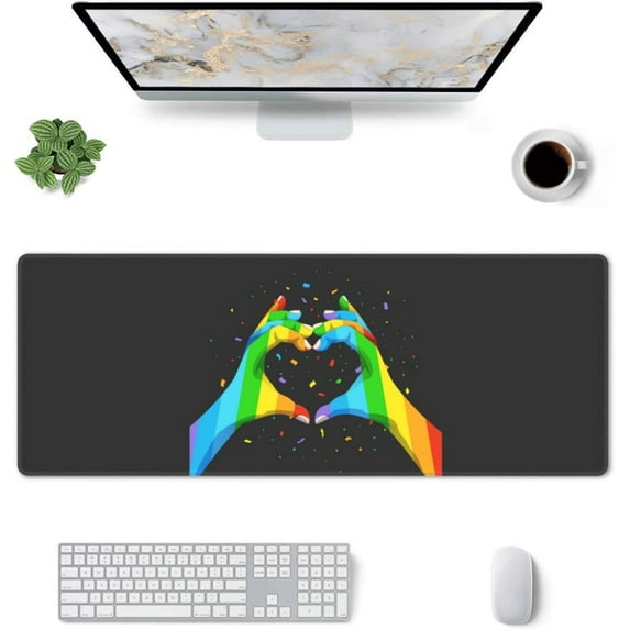 Pride Day Love Heart Gaming Mouse Pad Pride Large Mouse Pad (31.5x11.8 Inch) Non-Slip Rubber Base Large Desk Mat Desk Protector for Home Office Gaming Work