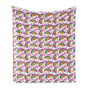 Pride Day Soft Flannel Fleece Throw Blanket, Pixelated Grunge Vibrant LGBT Rainbow Illustration Colorful, Cozy Plush for Indoor and Outdoor Use, 70" x 90", Blue Violet Yellow, by Ambesonne