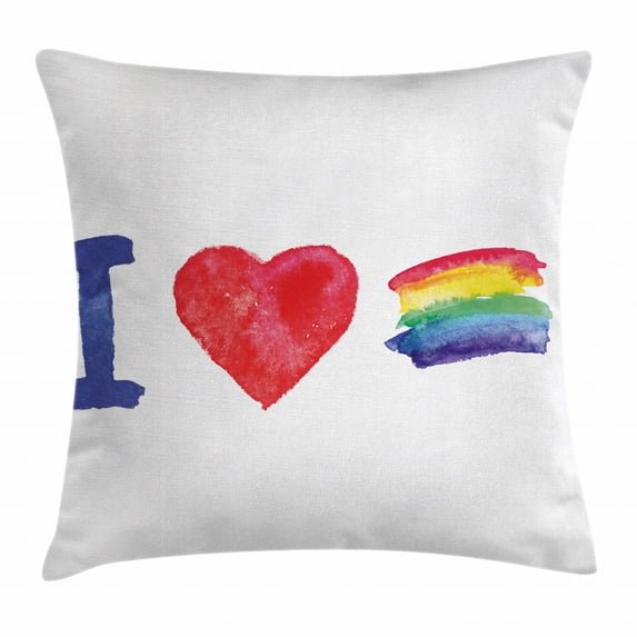 Pride Decorations Throw Pillow Cushion Cover, Artistic Display I Love Pride Theme Watercolor Heart Rainbow Flag Grunge, Decorative Square Accent Pillow Case, 24 X 24 Inches, Multicolor, by Ambesonne