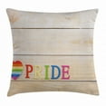 thumbnail image 1 of Pride Decorations Throw Pillow Cushion Cover, Colorful Striped Heart Sign Love Gay Pride Theme with Wooden Background, Decorative Square Accent Pillow Case, 24 X 24 Inches, Multicolor, by Ambesonne, 1 of 2