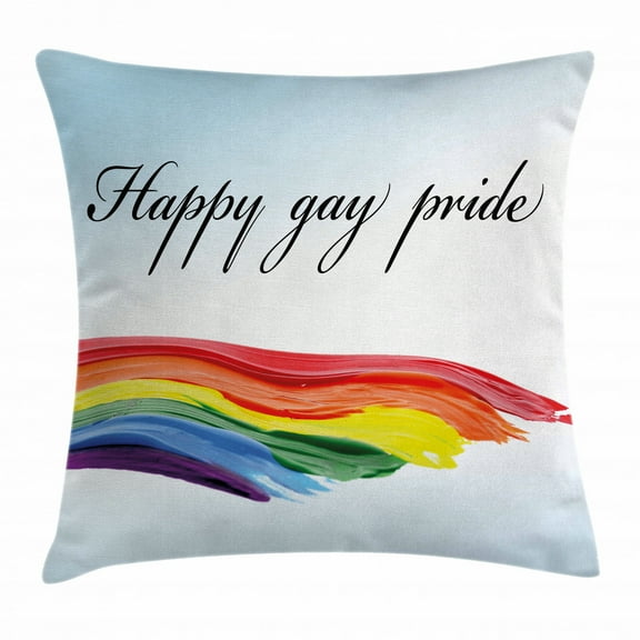 Pride Decorations Throw Pillow Cushion Cover, Happy Gay Pride Hand Writing Celebration Theme LGBT Colored Paint Image, Decorative Square Accent Pillow Case, 16 X 16 Inches, Multicolor, by Ambesonne